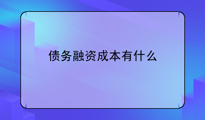 债务融资成本有什么