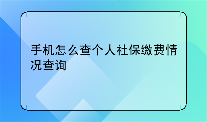 手机怎么查个人社保缴费情况查询