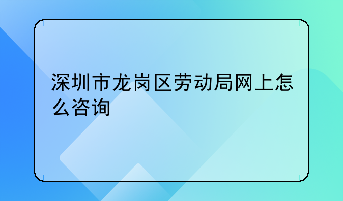 深圳市龙岗区劳动局网上怎么咨询