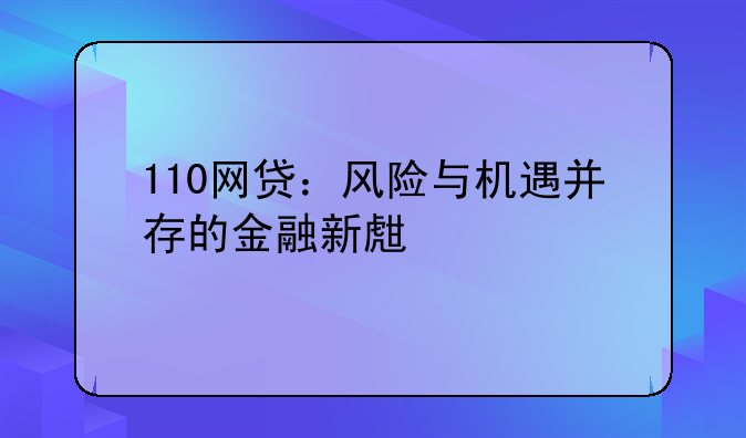 110网贷：风险与机遇并存的金融新生态