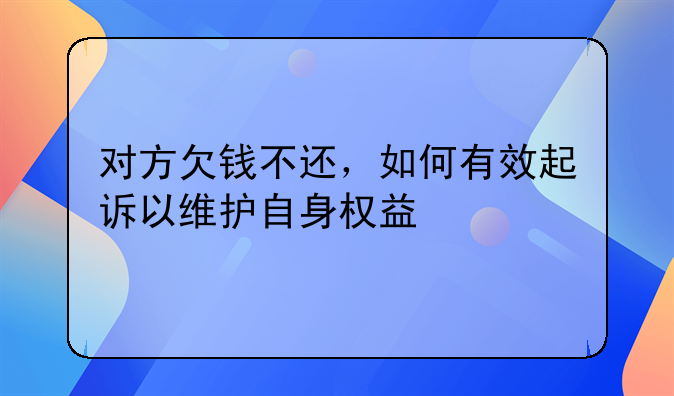 对方欠钱不还，如何有效起诉以维护自身权益