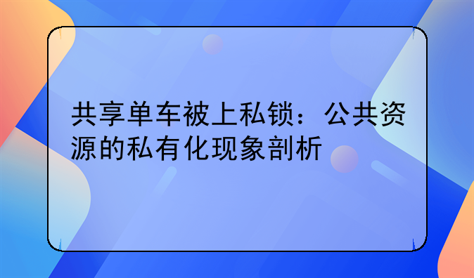 共享单车被上私锁：公共资源的私有化现象剖析