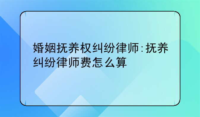 婚姻抚养权纠纷律师:抚养纠纷律师费怎么算